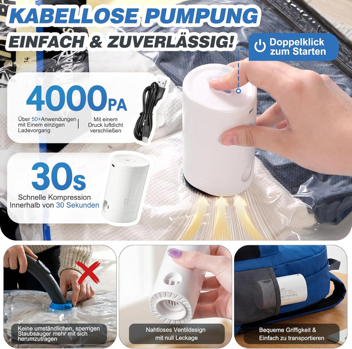 Vakuumbeutel für Kleidung Reise, Vakumierergerät Beutel Kleidung, Vacuum Bags, Vakuumbeutel mit kabe