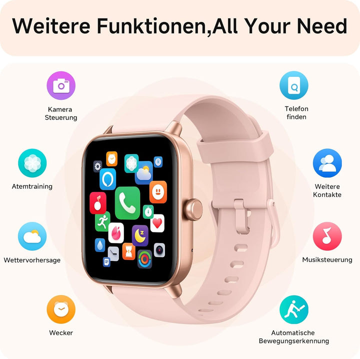 Smartwatch Damen mit Telefonfunktion,1.8" Smart Watch Fitnessuhr mit Whatsapp und Alexa,Herzfrequenz