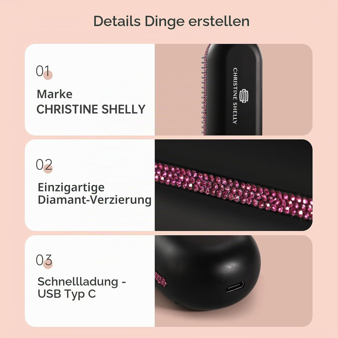 Glättbürste Kabellos 9600mAh, 9 Wärmestufen(140–230°C) CHaarglätter Bürste mit Millionen Negative Io