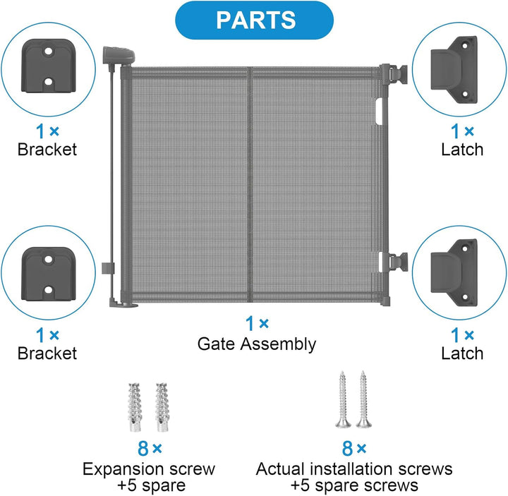 Treppenschutzgitter Ausziehbare für Babys,0-140 cm,83cm Hoch Baby Absperrgitter Treppenschutzrollo,E