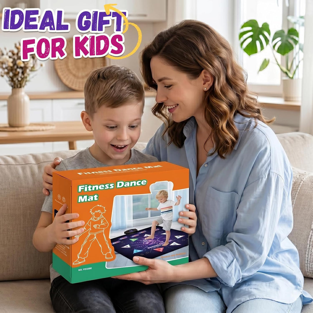 YESHIN Tanzmatte Kinder mit 8 farbigen Lichtern, Wiederaufladbare Musikmatte mit Bluetooth, 6 Spielm