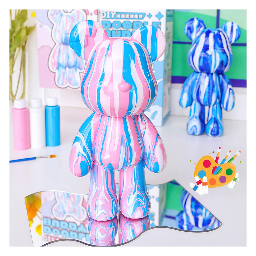 DIY Kreativ-Set mit unbemalter Fluid-Bärenfigur, mehrfarbiges Farbmisch-Design zur Wohnraumdekoratio