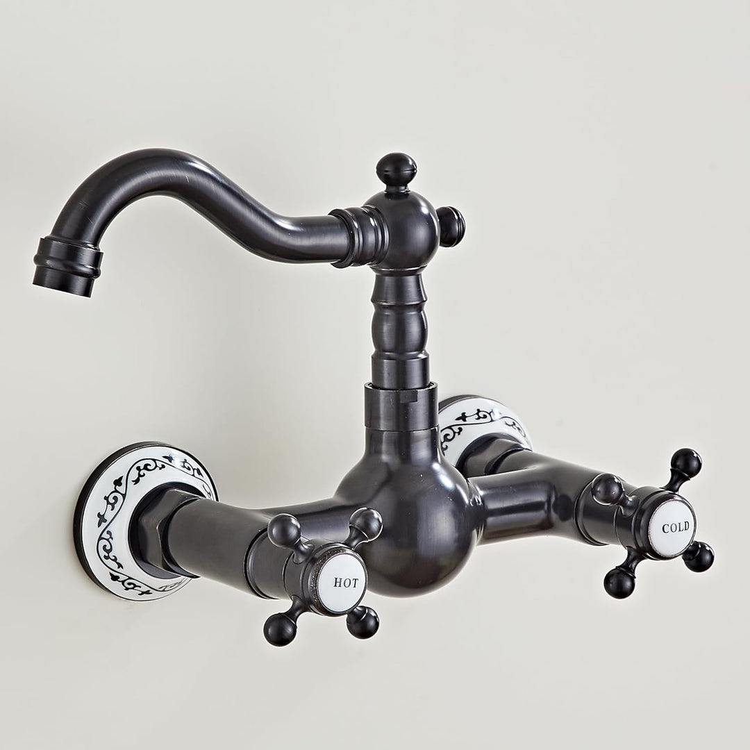 Hiendure® Wandmontage Zwei Griffe 2-Loch Küchenarmatur Spültischarmatur Aus Messing Keramik-Kartusch