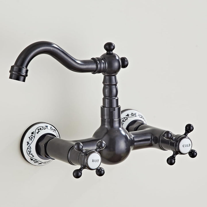 Hiendure® Wandmontage Zwei Griffe 2-Loch Küchenarmatur Spültischarmatur Aus Messing Keramik-Kartusch