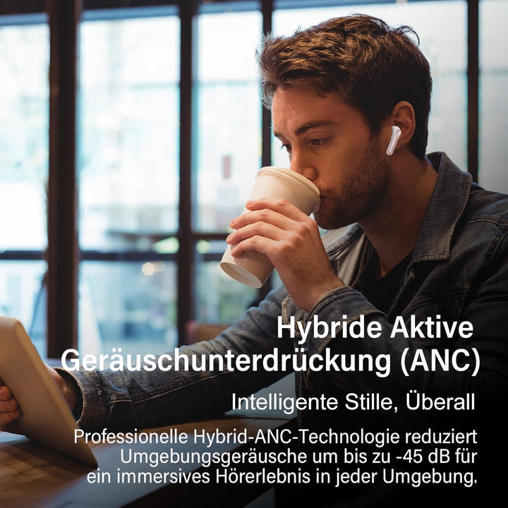 Bluetooth Kopfhörer mit Hybride Aktive Geräuschunterdrückung, In Ear Kopfhörer Kabellos Bluetooth 5.