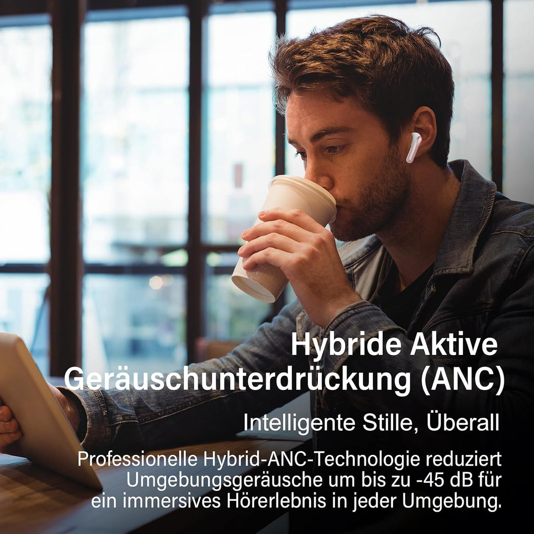 Bluetooth Kopfhörer mit Hybride Aktive Geräuschunterdrückung, In Ear Kopfhörer Kabellos Bluetooth 5.