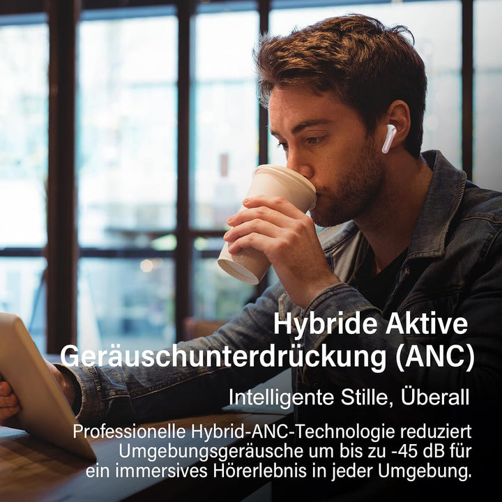 Bluetooth Kopfhörer mit Hybride Aktive Geräuschunterdrückung, In Ear Kopfhörer Kabellos Bluetooth 5.