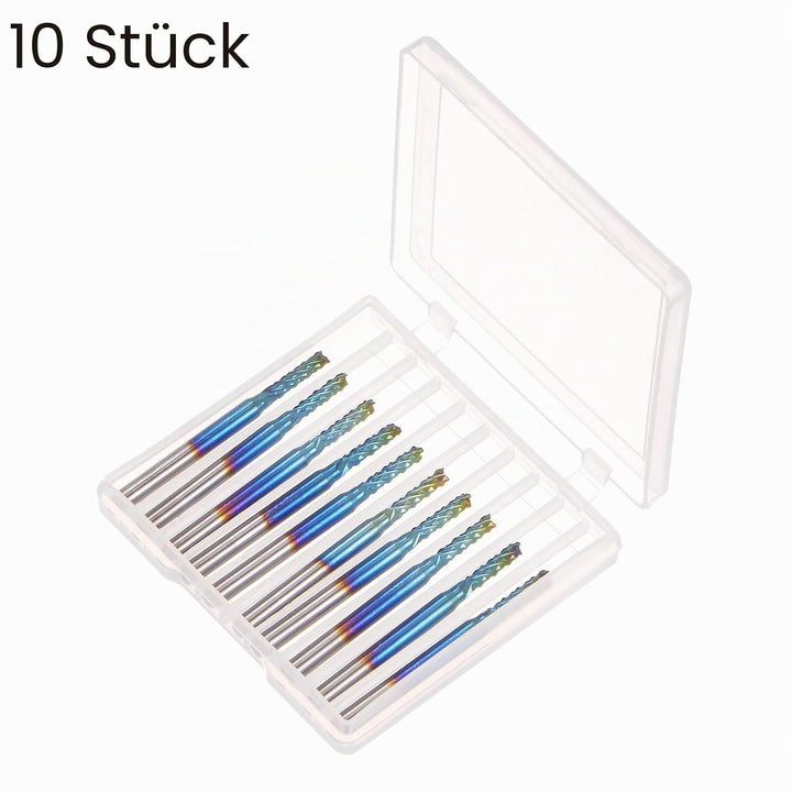 QUARKZMAN 10Stk Ende Fräsen CNC Fräser Bits 1/8" Schaft 2.4mm Blau Beschichtet Wolfram Karbid Fräsma
