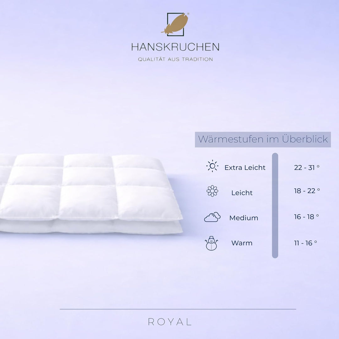HANSKRUCHEN® Royal Daunendecke 200x200 cm - Warm / Winter - Made in Germany Kassettendecke aus 100%