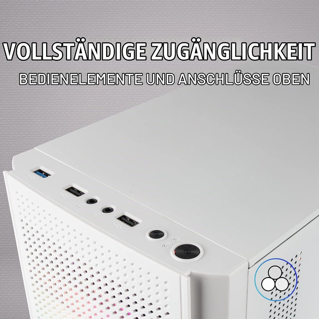 Mars Gaming MC300W Weiss, MicroATX PC Gehäuse, Gehärtetes Glas, Mesh Front, 3xFRGB Lüfter, MC300W