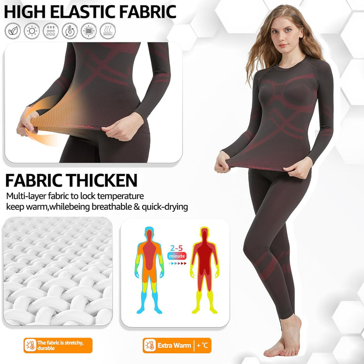 UNIQUEBELLA Thermo Unterwäsche Damen, Skiunterwäsche Atmungsaktiv Funktionsunterwäsche, Antibakterie