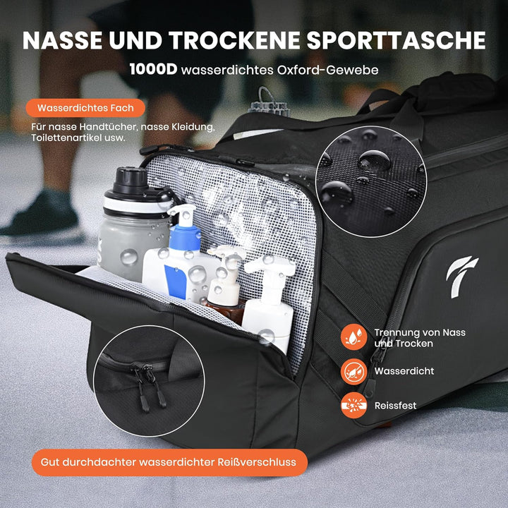 Sporttasche Herren, 58L Reisetasche Gross Sporttasche mit Schuhfach und Nassfach, Gross Trainingstas