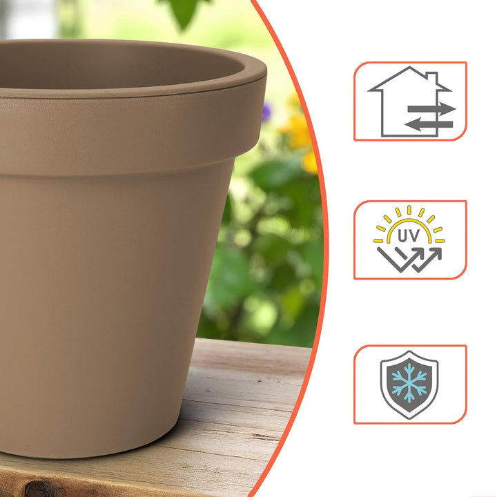 Spetebo Kunststoff Pflanzkübel L rund Ø 48 cm - Mokka - Blumenkübel gross für Aussen und Innen - Gar