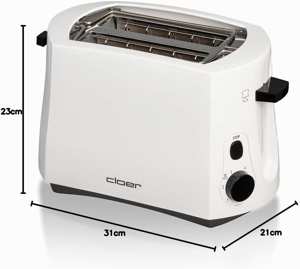Cloer 331 Cool-Wall-Toaster, 825 W, für 2 Toastscheiben, integrierter Brötchenaufsatz, Krümelschubla