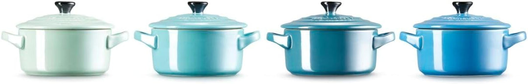 Le Creuset 4er-Set Mini Cocottes aus Steinzeug, je 200 ml, 10 x 5 cm, Metallics Blau-Grün (Cool Mint