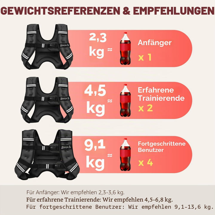 BAGAIL Gewichtsweste für Krafttraining, Brustgrösse Verstellbar, Praktische Tasche, mit Eisensand Ge