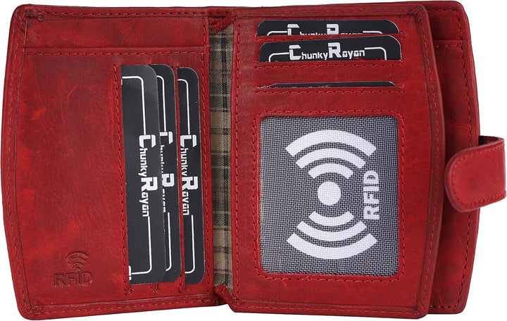 Echtleder Damen Geldbörse Hochwertig Vintage RFID Schutz inklusive Leder Schlüsselanhänger GB-17 Red