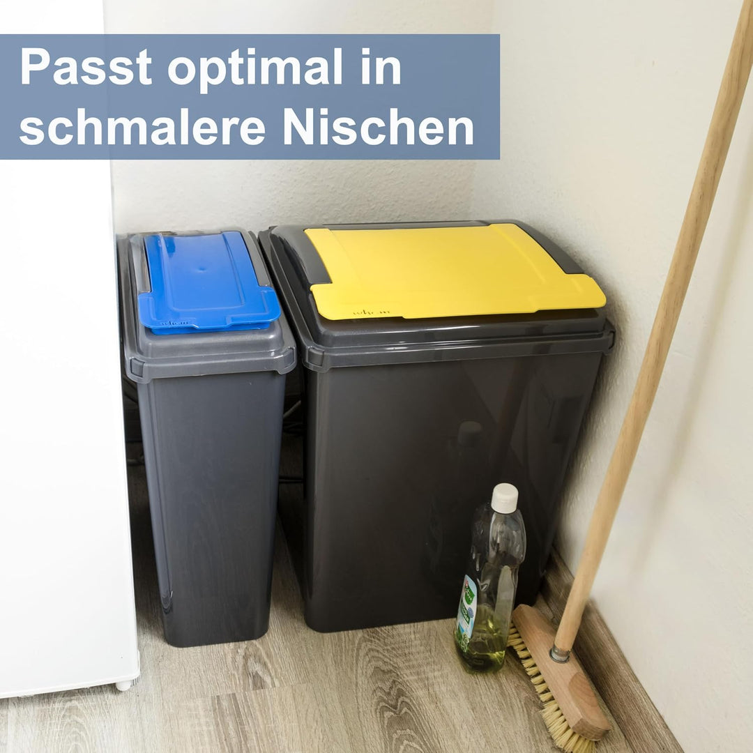 2x 50L Mülltonne Schwarz-Grün-Rot, Mülleimer Küche, Mülleimer 2 Fächer, Mülltrennsystem, Abfalleimer