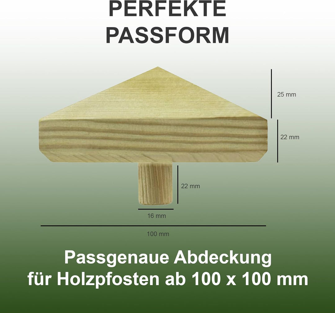 Pfostenkappe | Holz imprägniert | 100 x 100 mm | 5 Stück | Eckige Abdeckkappe für Garten Holzpfosten