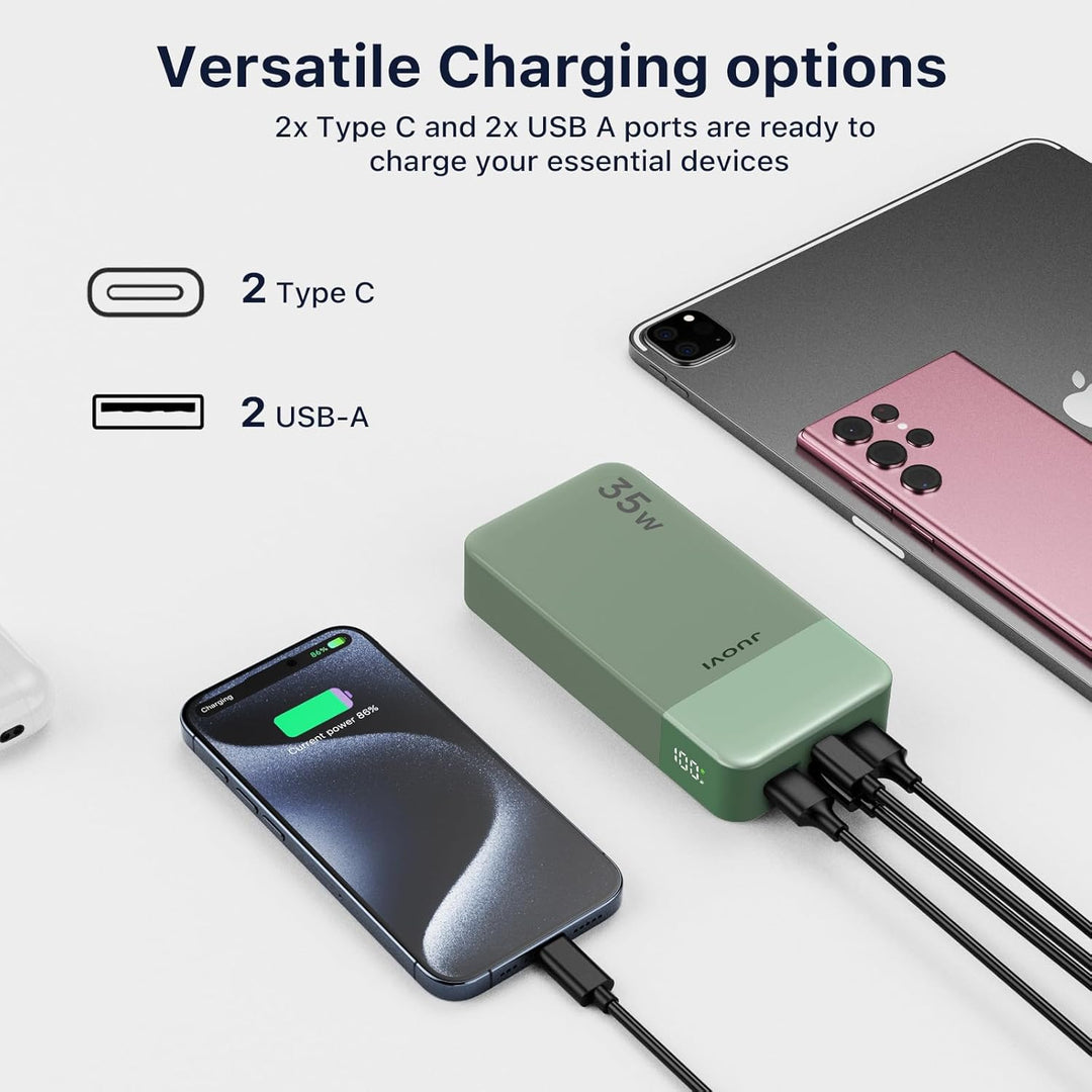 JUOVI J2651 Power Bank, 35W 20000mAh USB C In &amp; Out Power Bank, Akku-Pack mit QC3.0+PD3.0 35W High-S