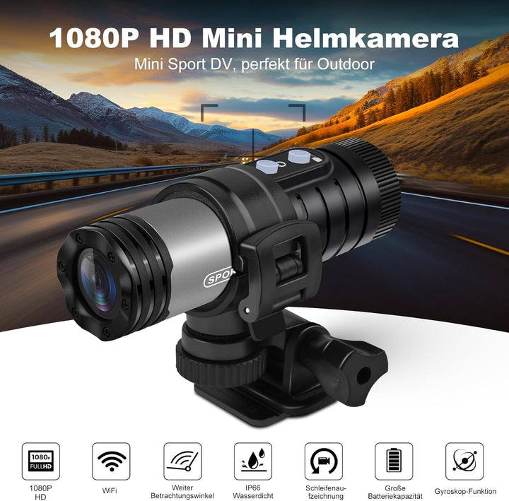 Nisanuki Action Cam, 1080P HD Mini Kamera Helmkamera 120° Weitwinkel Action Wasserdicht Sportkamera