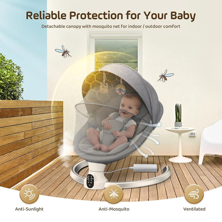 Hlieeosfcn Elektrische Babyschaukel,Babywippe elektrisch mit Fernbedienung, Babywippe mit 5 Schwingu