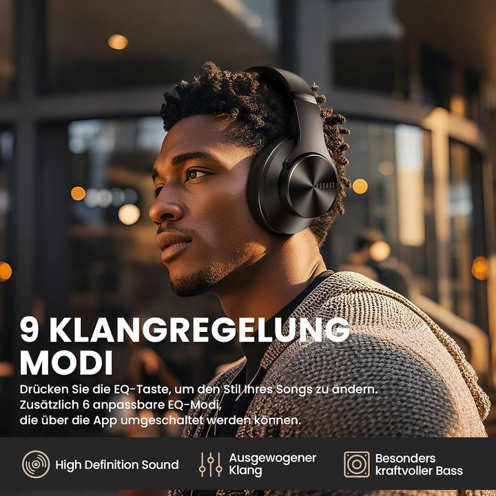 DOQAUS Bluetooth Kopfhörer Over Ear, [Bis zu 90 Std] Kopfhörer Kabellos mit 3 EQ-Modi, Dual 40mm Tre