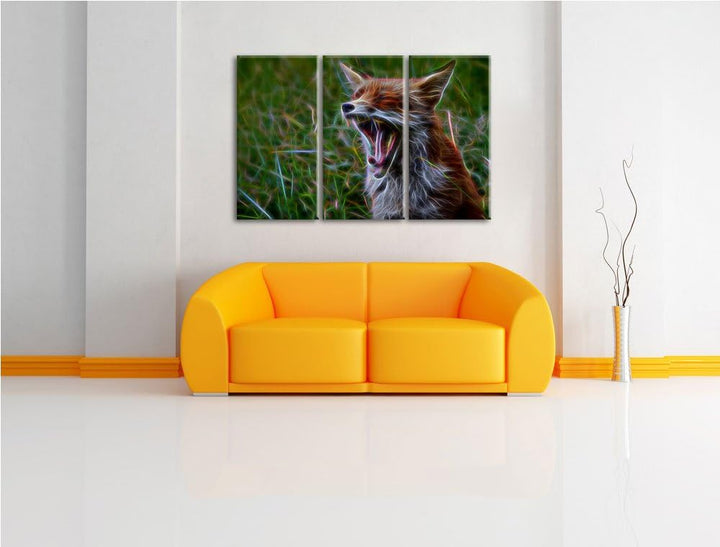 müder Fuchs auf Wildwiese NewArt 3-Teiler Leinwandbild 120x80 Bild auf Leinwand, XXL riesige Bilder