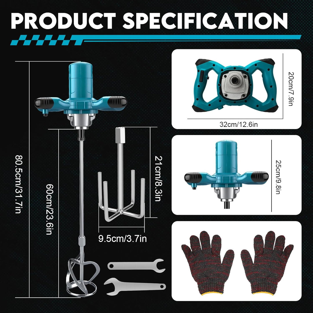 Akku Rührwerk für Farbe und Beton, Kompatibel mit Makita 18V Akku, Elektrischer Mörtelrührer mit 6 G