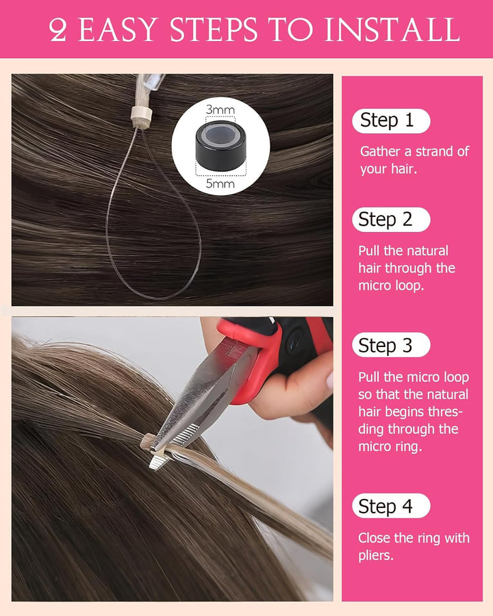 Hetto Microring Extensions, Balayage Hellbraun mit Hellblonden, 40cm | 50 Strähnen 50g 100% Remy Haa