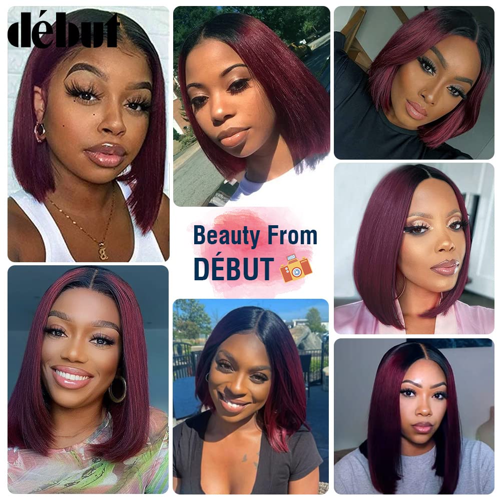 DÉBUT Glatte Bob Perücke, Echthaar, T-Teil, Spitzenfront, Bob-Perücke, vorgezupft, mit Babyhaar, 150