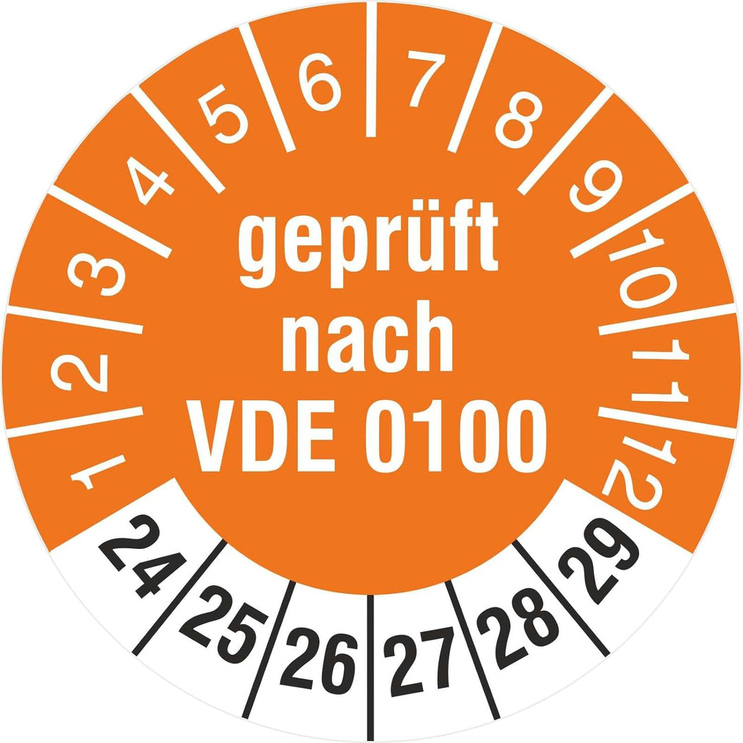 1000 Prüfetiketten geprüft nach VDE 0100 2024-2029 30 mm Prüfplaketten 1000 30mm Durchmesser, 1000 3
