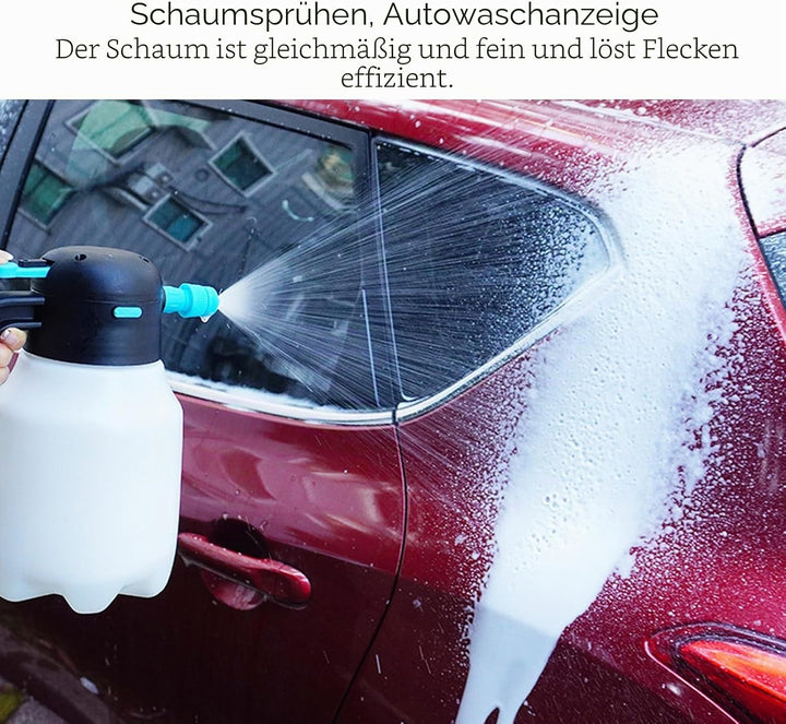 Bewinner 1,8 L Kabelloser Elektrischer Schaumsprüher – Hochdruck PP Sprühflasche für Autowäsche &amp; Ga