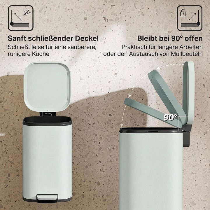 HOMCOM 30L Küchenmülleimer mit Deckel, Pedaleimer mit Soft-Close, Grün, Grün