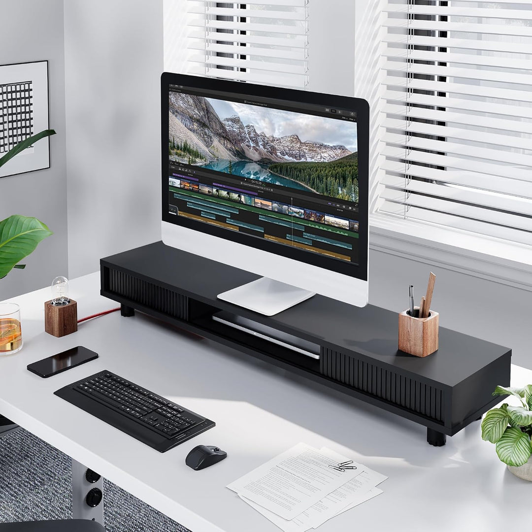 Fenge Dual Monitorständer 108cm Grosser Bildschirmständer mit 2 Glas-Schiebetür Höhenverstellbarer M