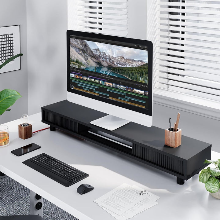 Fenge Dual Monitorständer 108cm Grosser Bildschirmständer mit 2 Glas-Schiebetür Höhenverstellbarer M