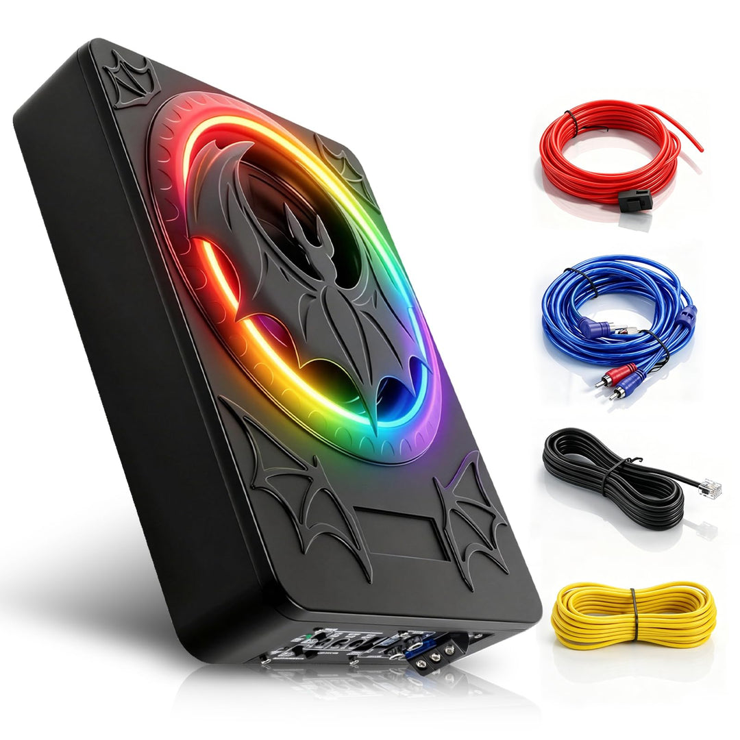 VECHTEL Ultra Flacher Auto Subwoofer 7cm Untersitz, Aktiver Subwoofer 1200W Spitzenleistung mit 360°