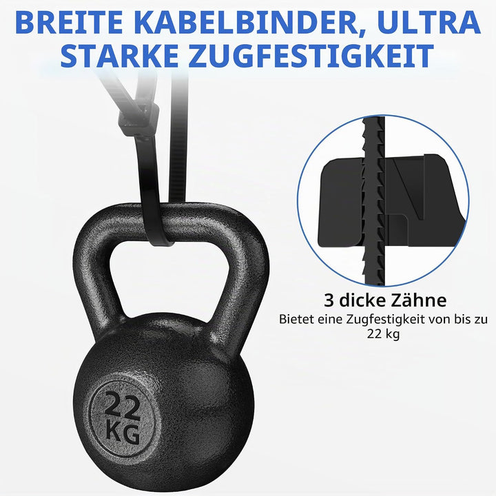 1000 Stück Kabelbinder Schwarz 250mm, Kabelbinder uv Beständig, 4.8mm Breite Cable Ties Zugfestigkei