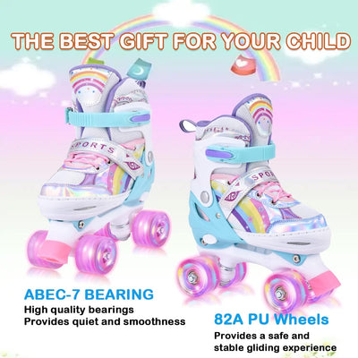 YUDOXN Rollschuhe Mädchen Verstellbar.komfortabl LED Rollerskates für Jugendliche und Anfänger.3 Grö