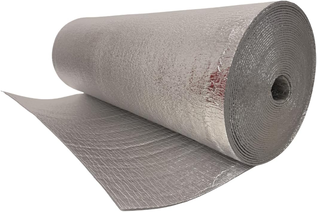 Alu Dämmmatte 5 mm - 10m x 1m Beidseitig aluminiumkaschierte PE-Schaum Alu Isoliermatte 5mm - 10m x