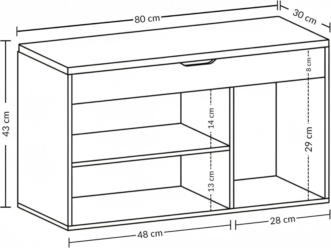 BOXIMO TRIA Schuhschrank mit Sitzbank, MDF und Polyester, 80 x 43 x 30 cm Weiss, Weiss