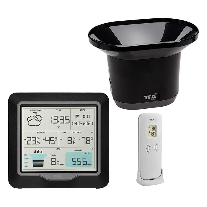 TFA Dostmann RAIN Pro Wetterstation Funk, 35.1160.01, mit Regenmesser und Aussensensor, Wettervorher