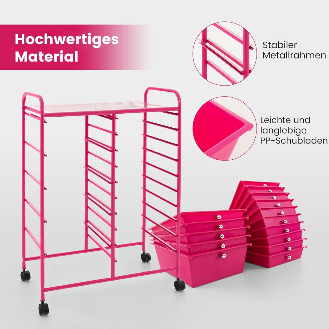 COSTWAY Rollwagen mit 15 stapelbaren Schubladen, Schubladenwagen Rollcontainer mit Metallgestell und