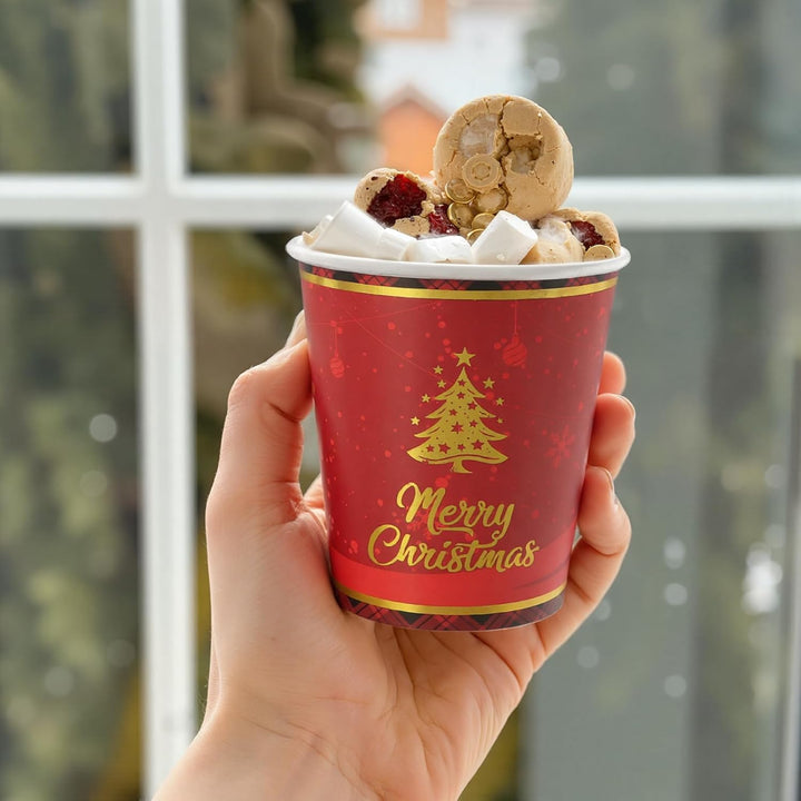 60 Stück Pappbecher WeihnachtsRot 9oz Party Tischdeko mit Weihnachtsbaum und Merry Christmas Muster,
