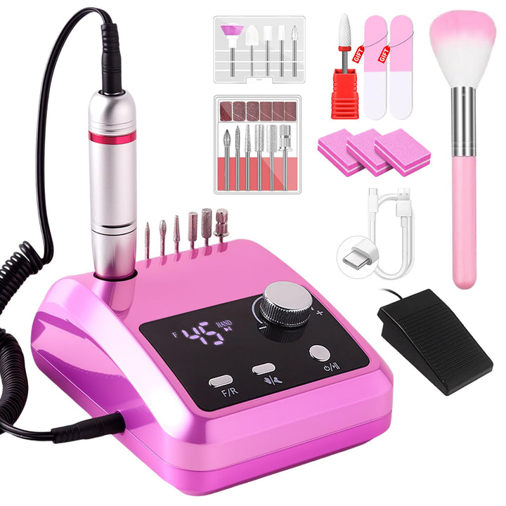 CozyZen Elektrische Nagelfräser Professional: 45000 U/min Nagelpflege-Kit mit LCD-Display, Hand- & F