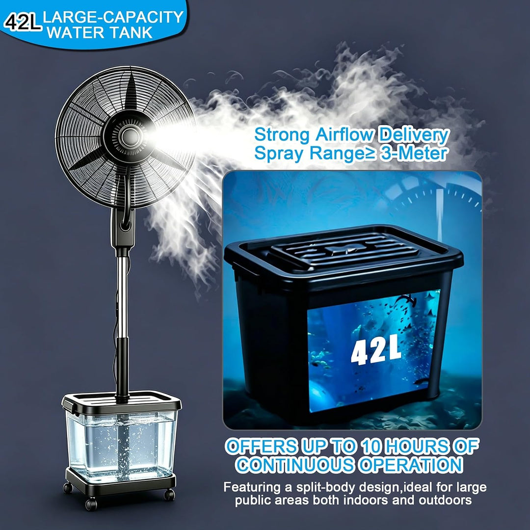 Nebelventilator mit Wassertank, Hochgeschwindigkeits-Industrieventilator, 3-Gang-Aussenkühlsystem fü