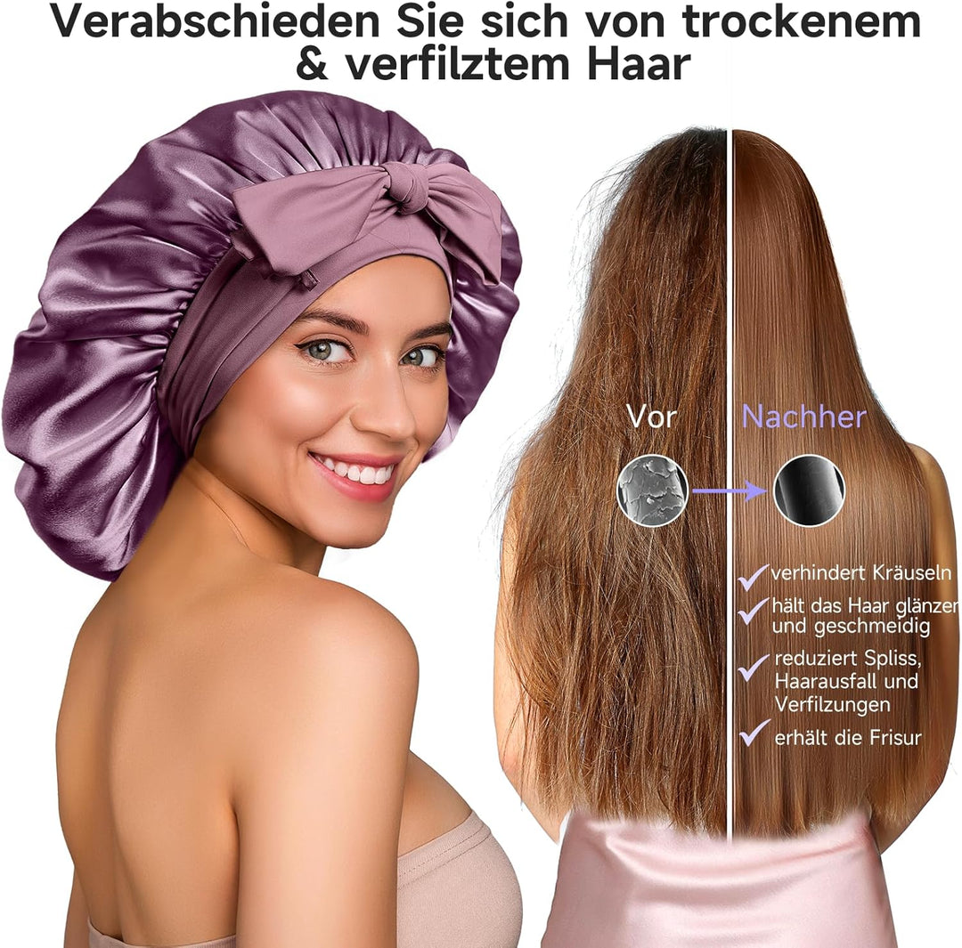 Umisleep 22 Momme Schlafmütze aus 100% Maulbeerseide, doppelseidige weiche Nachtmütze für lockiges H