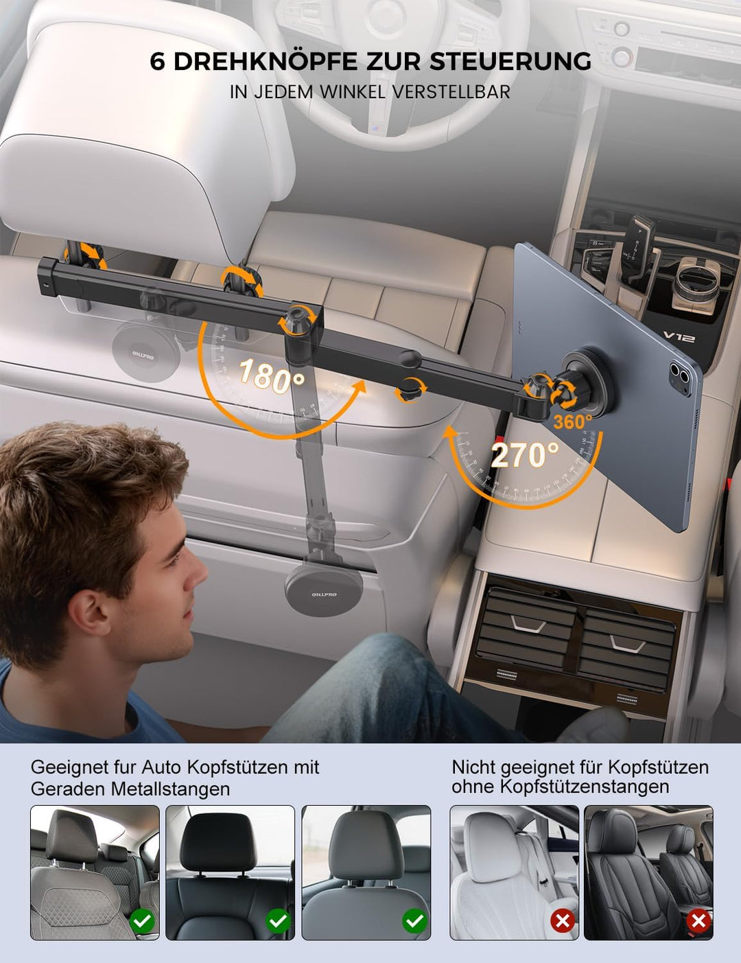 OHLPRO Tablet Halterung Auto Magnetische [48CM Ausziehbare Langarm] Tablethalterungen iPad Halterung