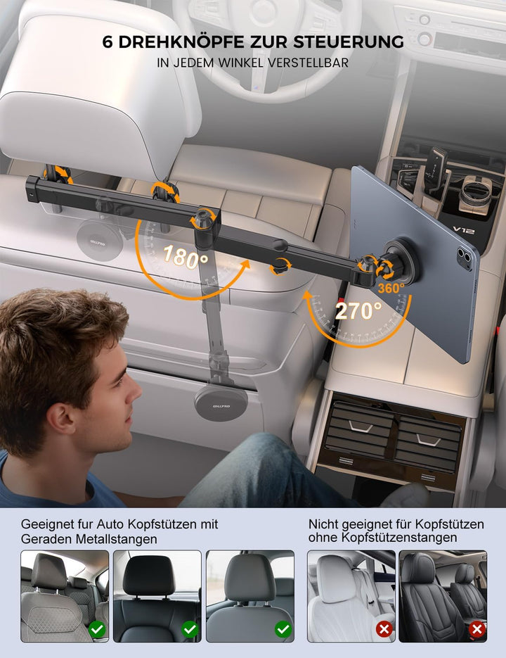 OHLPRO Tablet Halterung Auto Magnetische [48CM Ausziehbare Langarm] Tablethalterungen iPad Halterung