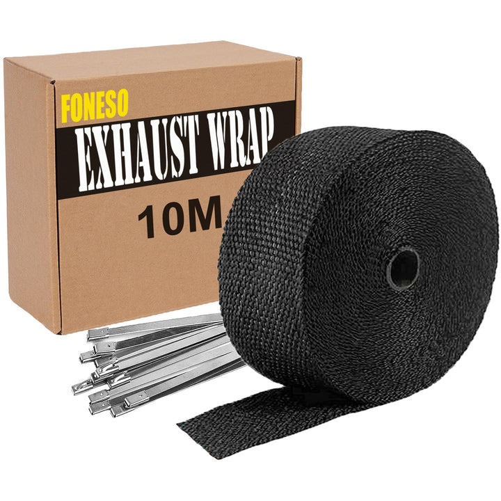 Hitzeschutzband Auspuff, Foneso 10M Hitzeschutzband, Schwarz Hitzeschutzband mit 10 Kabelbinder Edel